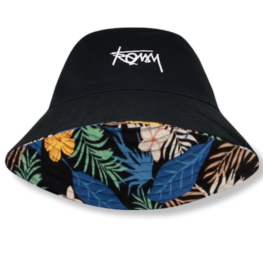 Stussy Black Reversible Bucket Hat with Tropical Print